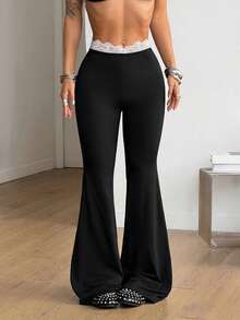 Coolane Women's Lace Patchwork Flare Pants - Black - View 3