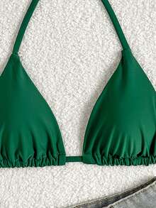 SHEIN Swim Summer Beach Halter Micro Triangle Bikini Top - Green - View 7