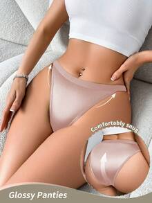 SHEIN 純色女款三角內褲，亮面布料性感內衣，1件裝 - 藕粉色 - 查看 1