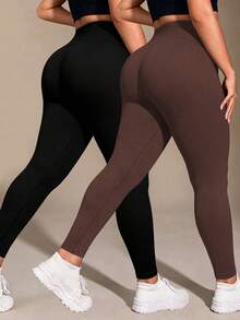 SHEIN Velisys Seamless Plus Size Leggings 2 Pieces Set - Multicolor - View 2