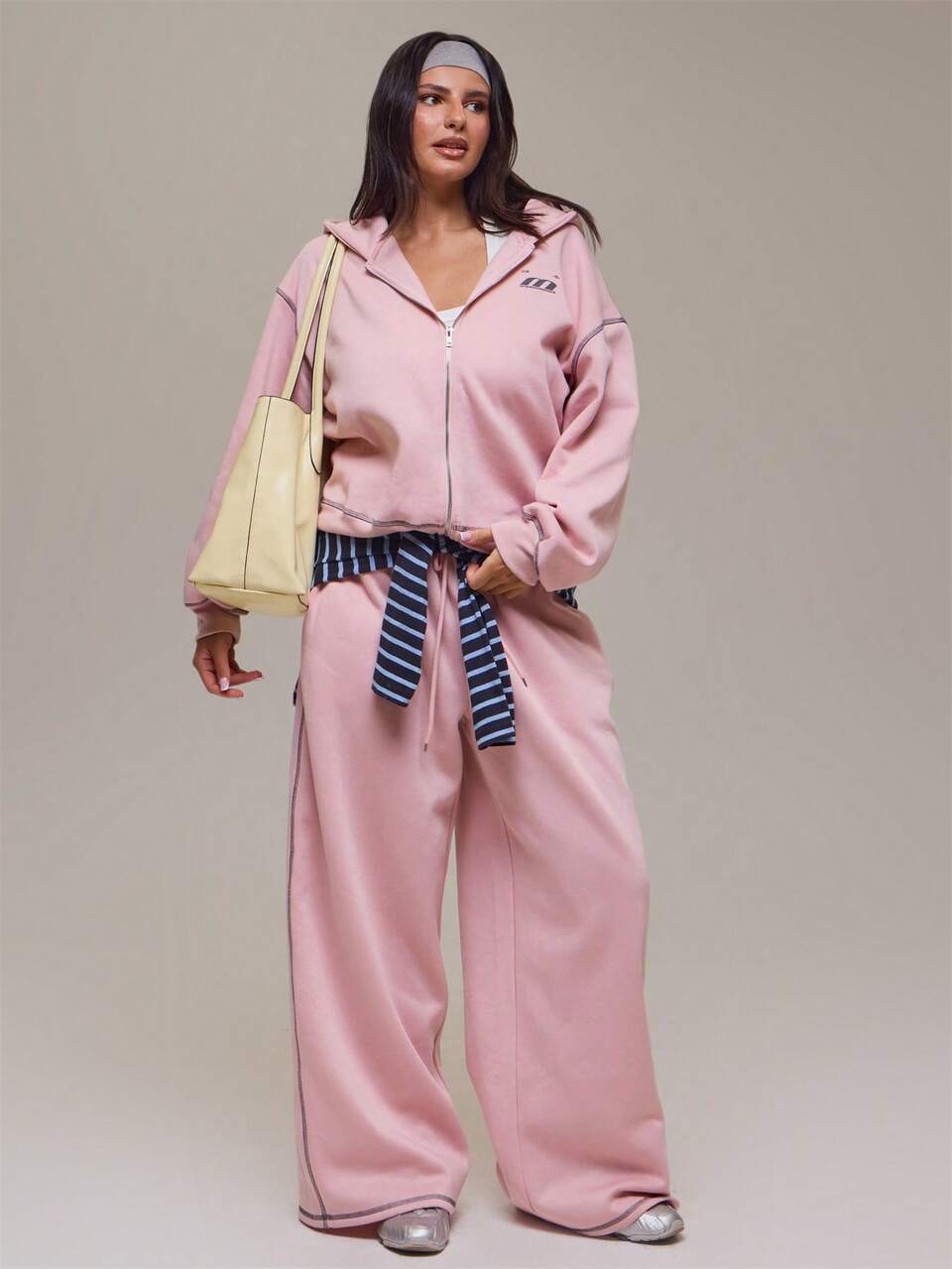 Plus Size Pink Graphic Stitch Zip Through Hoodie Winter Fall Autumn Casual Top Day Outfit Comfy Outfit Cool