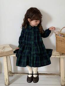 DAZY Infant/Toddler (Girl) Plaid Collar Long Sleeve Spring/Summer Dress - Green - View 1