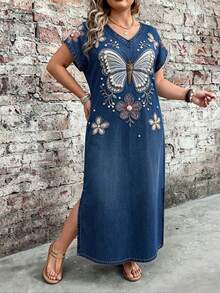 EMERY ROSE Spring Women's Plus Size Short Sleeve Colorblock Floral Print Dress - Multicolor - View 4