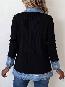Holdful Holdful Women's Colorblock Patchwork Regular Jacket - Black - View 2