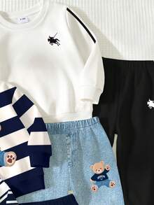 SHEIN 1 Random Set,, Casual Logo Red White Black Color Block Letter Graphic Print Crew Neck Long Sleeve Sweatshirt With Logo Print Long Sweatpants - Multicolor - View 5