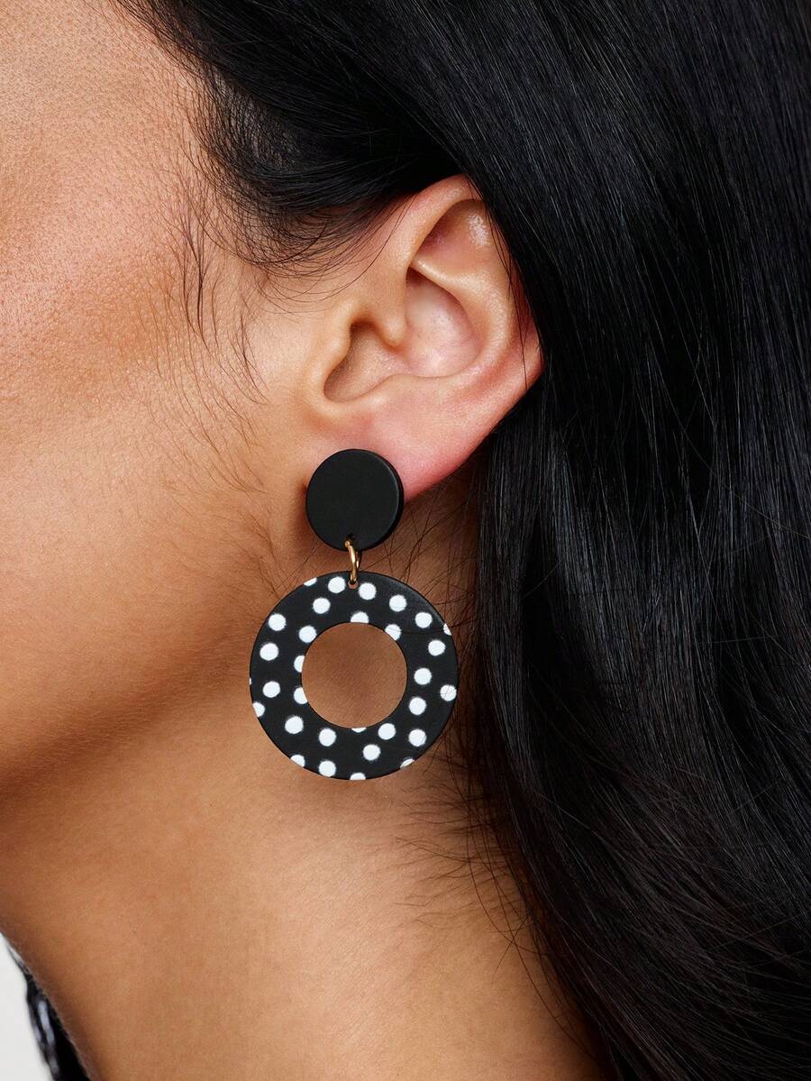 Kryxie 1 Pair Classic Black Hollow Circle Retro Polka Dot Acrylic Women ...