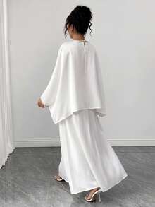 SHEIN LUNE CURVE Plus Size Women's Elegant Celestial Blouse And Skirt 2 Pieces Set Sparkly Top Theme Party Birthday Luxury Evening Autumn Wedding White - White - View 2