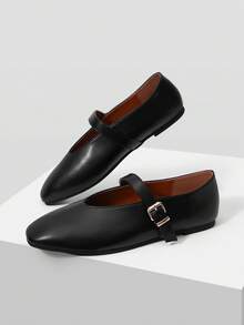 MOTF PREMIUM WOMEN'S CASUAL VERSATILE MARY JANE SQUARE TOE FLAT SHOES, COMFORTABLE FOR COMMUTING SPRING SHOES - Black PU - View 3