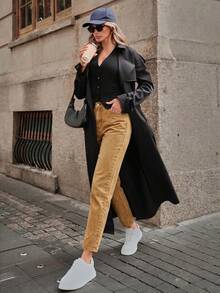 SHEIN ICON 女款休閒日常牛仔褲，附口袋與鈕扣設計 - 駝色 - 查看 9