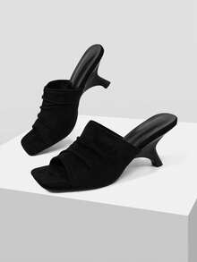 Mnmlis Women's Black Spring/Summer Fashion Versatile New Square Toe Ruched Slip-On Wedge Sandals, Suitable For Dating And Commuting - Black - View 1