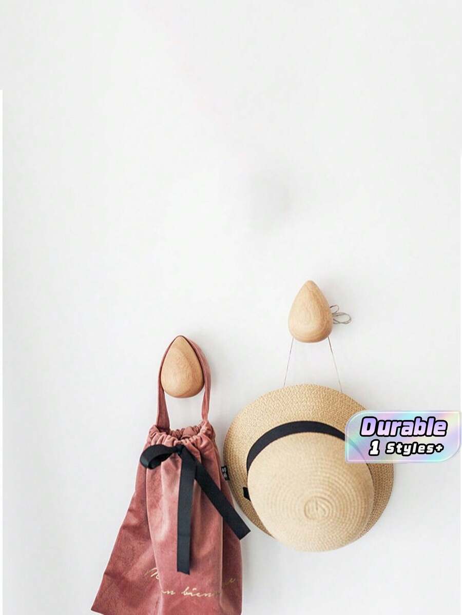 1pc/2/4pcs Creative Wooden Hook, Water Drop Wall Hook, Wooden Wall-Mounted Coat Hook For Bedroom, No Need To Drill Holes - Multicolor - View 1