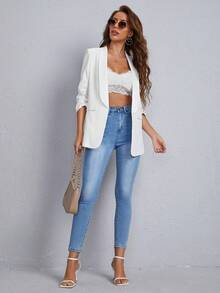 SHEIN Essnce Women Fashion Spring Classic White Blazer For Daily Commute In Fall/Winter - White - View 4
