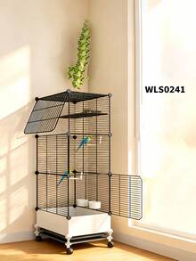 1pc Spliceable Height Adjustable Bird Cage With Pull Out Drawer Tray Easy Clean Removable Metal Base Movable Stand 360 Swivel Casters For Cockatiel Conure Budgie Parrot Lovebird Canary Finch Indoor Outdoor Pet Aviary Home Gift - Assembly Type - View 4
