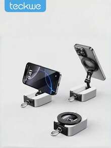 Teckwe 1 Piece 360 Degree Rotating Foldable Double Sided Magnetic Retractable Clip Portable Phone Holder Stand For Car Desktop Airplane High Speed Rail Travel(Features A Magnetic Suction Ring; The Phone's Magnetic Suction Function Is Not Required For Use). - Multicolor - View 2