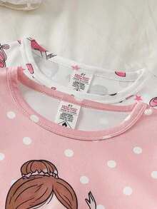 四季通用秋冬少女時尚可愛芭蕾女孩印花長袖圓領舒適牛奶絲面料居家睡裙 - 彩色 - 查看 9
