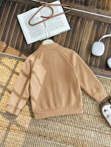 SHEIN 兒童小男孩休閒日常印花夾克，適合秋冬穿著 - 卡其色 - 查看 9