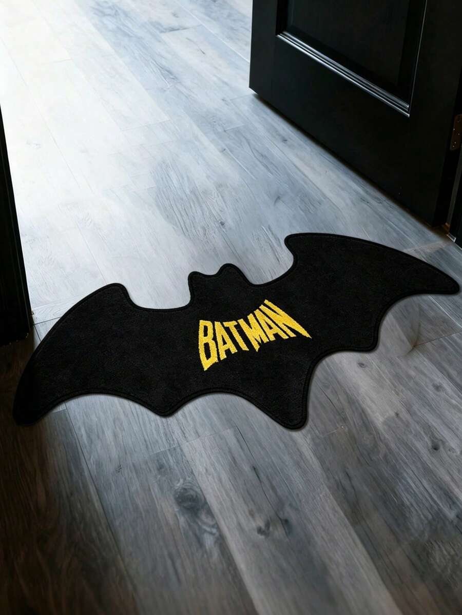 BATMAN X SHEIN 1件裝蝙蝠造型裝飾地毯，臥室裝飾地毯，浴室地毯，毛絨材質，防滑底面，多種尺寸可選 - 蝙蝠俠黑金 - 查看 1