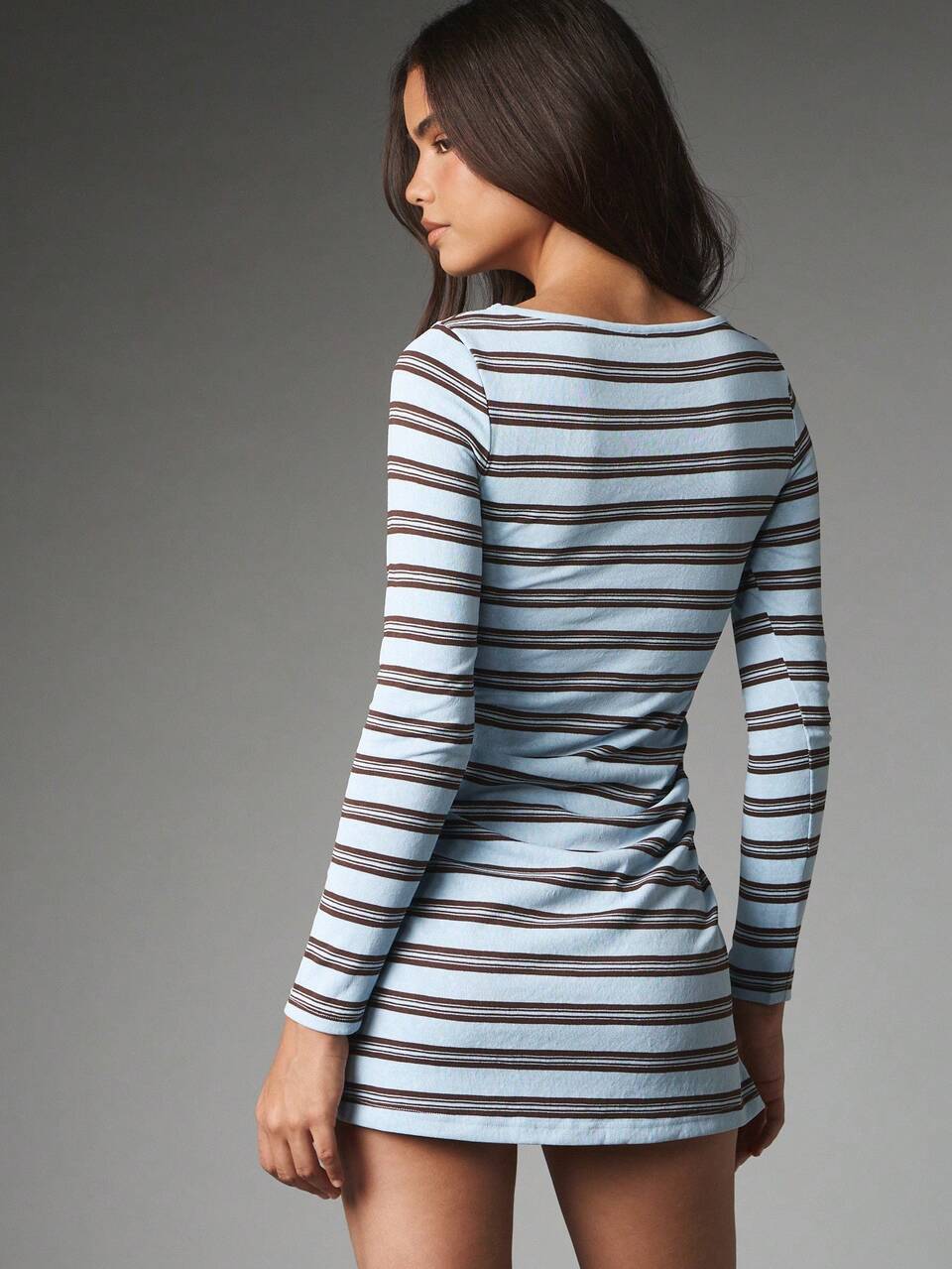 MISSGUIDED Striped Long Sleeve Bodycon Mini Dress With Boat Neck Ruched Side Detail Fitted Silhouette Fall Winter Night Out