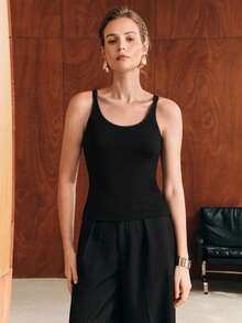 Anewsta Women's Sleeveless Black Mesh Tank Top Elegant Vest - Black - View 5