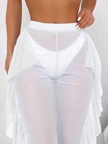 Swim SXY Solid Color Sheer Ruffle Cover Up And Long Pants - White - View 4