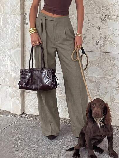 Lavishia Tie-Waist Straight Leg Suit Pants, Elegant And Comfortable, Suitable For Commuting And Outings