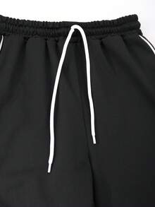 SHEIN 青少年男孩休閒抽繩條紋拼色寬鬆運動長褲 - 黑色 - 查看 5
