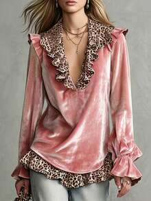 SHEIN Holidaya New Hot-Selling Office & Vacation Versatile Loose Leopard Print Blouse Fashionable Women's Top - Multicolor - View 3