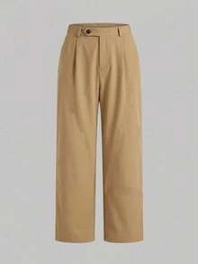 SHEIN Tween Boys' Solid Color Woven Casual Pants, Suitable For Spring, Summer, Autumn, Winter, Casual, Outdoor, School - Camel - View 5