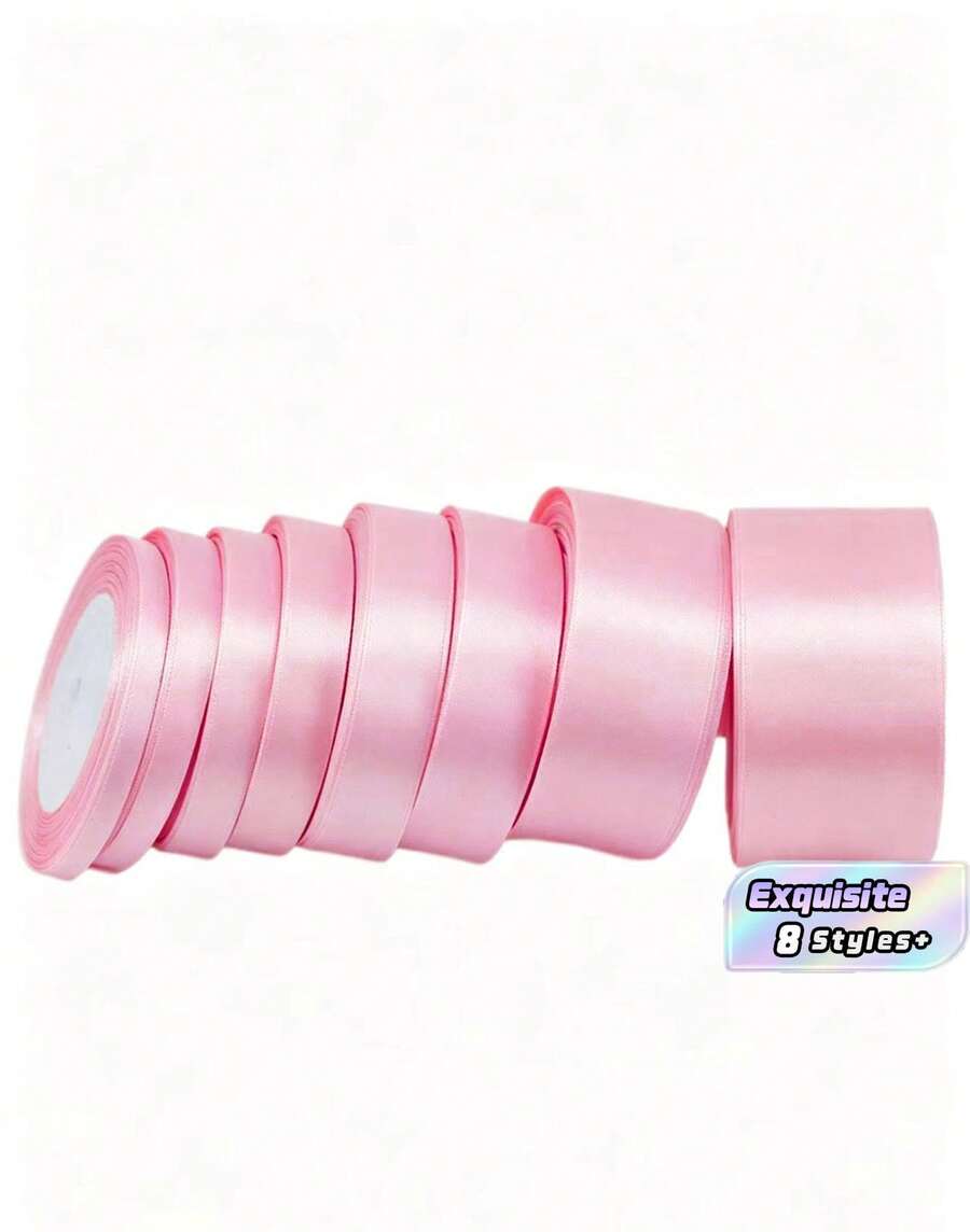 1 Rollo de Cinta de Satén de Poliéster - Caja de Regalo, Caja de Caramelos, Caja de Pastel, Cinta de Decoración de Flores Frescas (Teñida a Máquina con Ligera Diferencia de Color) - Rosa - Ver 1