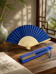 1/5/10/20/50pcs Solid Color Wedding Paper Fans With Bamboo Ribs, Folding Hand Fans Decorated With Bow Satin Ribbons, Available For Wholesale, Foldable Fans As Photo Props For Parties And Weddings (2 Pieces Set) - multicolor - View 2