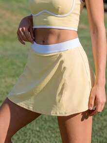 Glamine Charm Women's Colorblock Casual Versatile Daily Travel Sports Skorts - Pale Yellow - View 1
