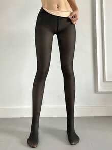 DAZY Women's Solid Color Thermal Lined Footed Leggings - Black - View 6