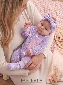 SHEIN Newborn Baby Pajamas Cartoon Unicorn Star Jacquard Pattern Round Neck Long Sleeve One-Piece Autumn Romper Comfortable - Purple - View 4