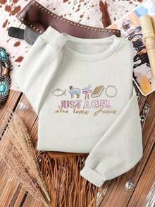 EMERY ROSE Plus Size Women Casual Embroidered Round Neck Drop Shoulder Pullover Sweatshirt Fall - Beige - View 4