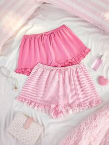 SweetSlumber Women's Sweet INS Pink Striped Pajama Bottoms 2pcs Set - Pink - View 3