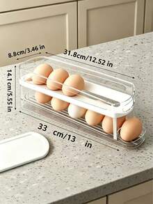 1pc Automatic Double Layer Egg Rack Holds 12 To 14 Eggs Hinge Sliding Design Keep Eggs Fresh Non Food Contact Plastic Material Fridge And Kitchen Storage Organizer - Multicolor - View 3