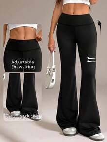 SHEIN Tall Women's Solid Color Slim Fit Versatile Daily Wear Flare Pants - Black - View 8