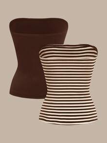 SHEIN BASICS 2 piezas de tops para mujer - Café integral - Ver 2
