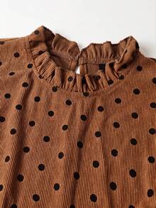 SHEIN LUNE Gaun Pendek Kasual Musim Gugur Wanita dengan Motif Titik-titik Tenun - Jeruk - View 5