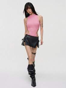 Rina Fox 女款無袖細肩帶性感連身衣 極簡修身背心上衣 粉色 秋季 外出夜生活穿搭 - 粉色 - 查看 4
