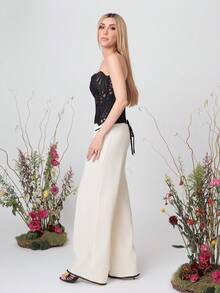 PRISCILA ESCOTO PRISCILA ESCOTO 波西米亚风撞色丝带纽扣宽松高腰阔腿裤，优雅时尚，适合春夏度假 - 杏色 - 查看 5