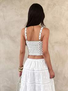 Opulessa Women's Woven Printed Tank Top Vacation Picnic White And Black Polka Dot Summer Romantic 1950 Vintage - Beige - View 5
