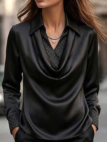 SHEIN Clasi 大码梭织优雅通勤秋季衬衫 - 黑色 - 查看 3