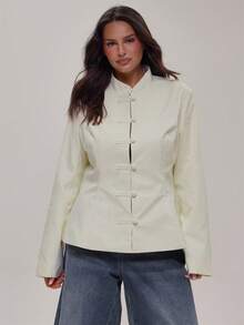 MUSERA Plus Size White Long Sleeve Tie Detail Top Winter Fall Going Out Womens Outfit - Beige - View 1