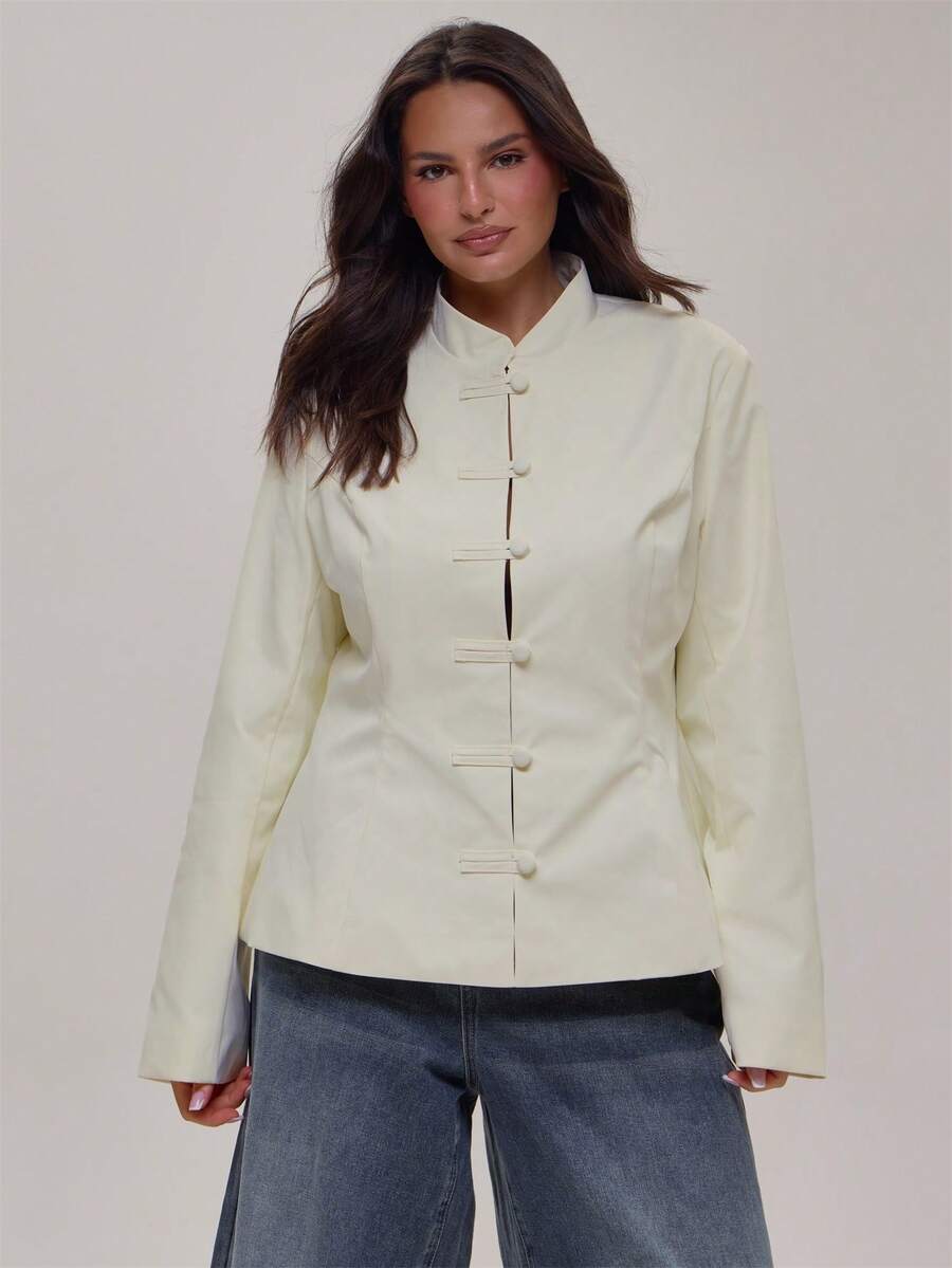 MUSERA Plus Size White Long Sleeve Tie Detail Top Winter Fall Going Out Womens Outfit - Beige - View 1
