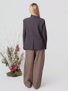 PRISCILA ESCOTO PRISCILA ESCOTO Stand Collar Oblique Placket Blazer, Crafting A High-End Business Look Fall - Grey - View 2