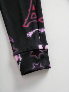Miraculous Ladybug X SHEIN Young Girls Minimalist Printed Round Neck Short Sleeve Top And Pants Pajama Set - Black - View 6