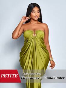 SHEIN PETITE CURVE 女士时尚通勤日常金属装饰褶皱收腰修身长裙 - 綠色 - 查看 1