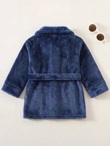 Baby Boy Cute Autumn/Winter Fluffy Deep Blue Embroidered Letter Pattern Loungewear - Royal Blue - View 2