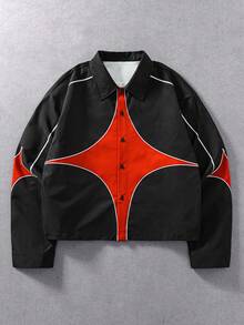 ROMWE MEN Men's Colorblock Patchwork Loose Long Sleeve Shirt - Black - View 5
